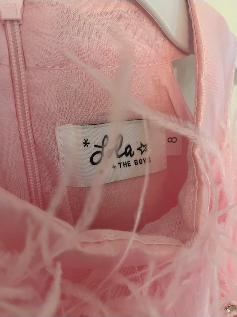 Lola + The Boys Pink Princess Feather Dress Size 8